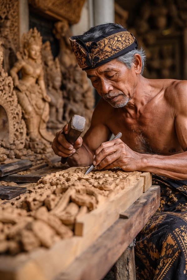 Balinese wood carving artisan